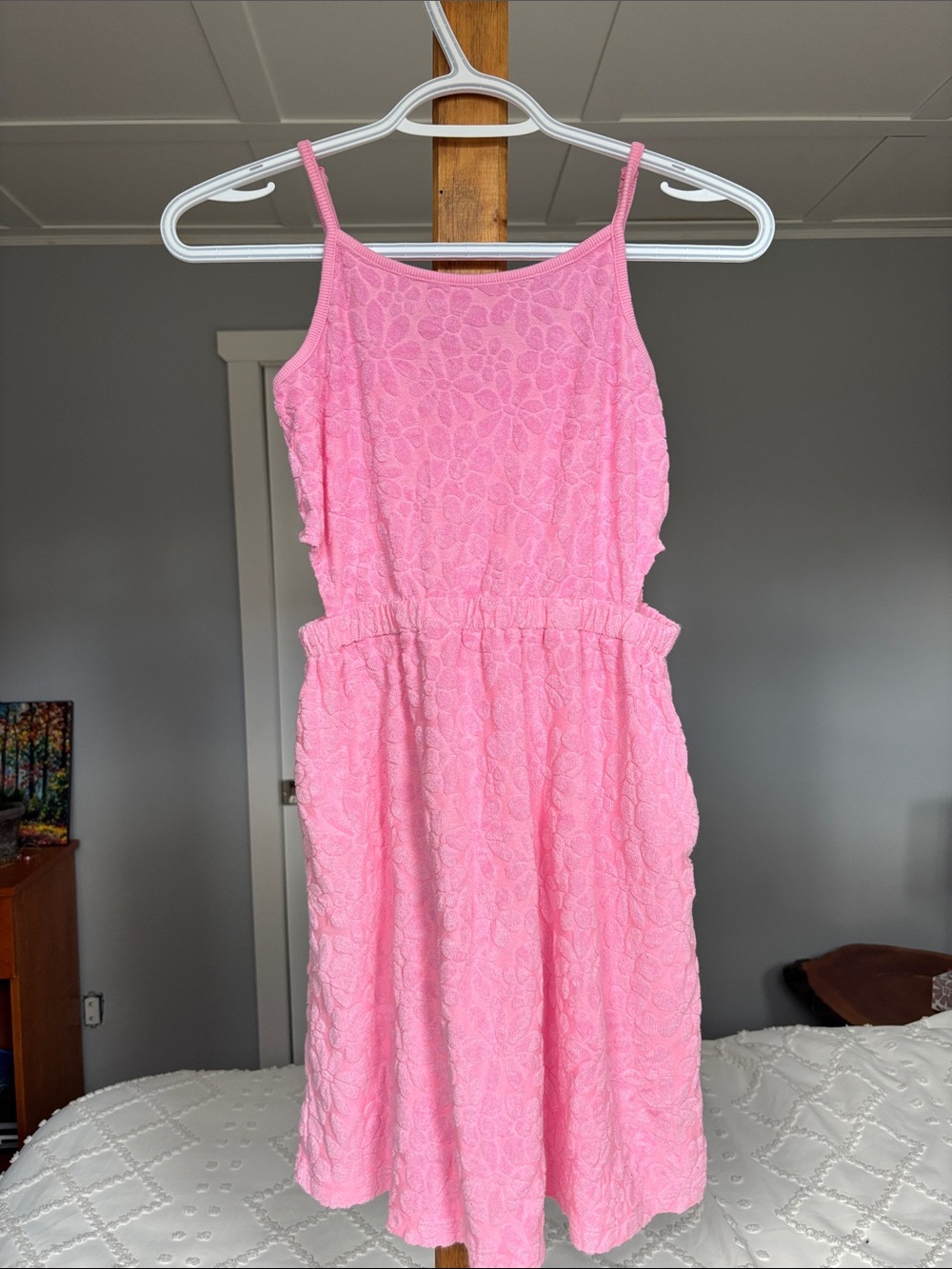 Girls' Pink Terry Cloth Casual Sundress